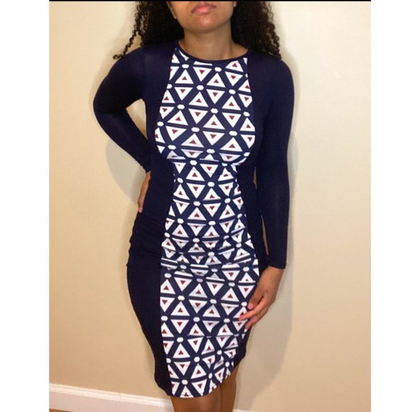 Mid-Length, Long Sleeved, Navy Blue Dress - Picture 3 of 5